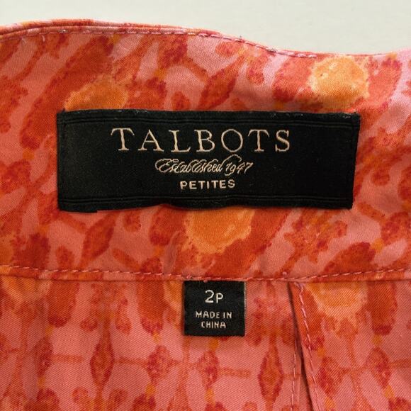 Talbots Pleated A-Line Skirt Womens Size 2P Orange Pink Geometric Flare 2 Petite - Picture 4 of 8